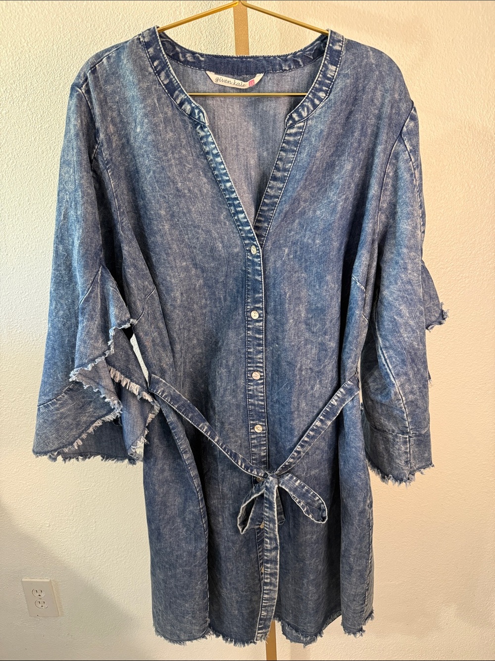 Washed Blue Denim Tie-Belt Jean Jacket Dress - Women- Size 1X- NWOT